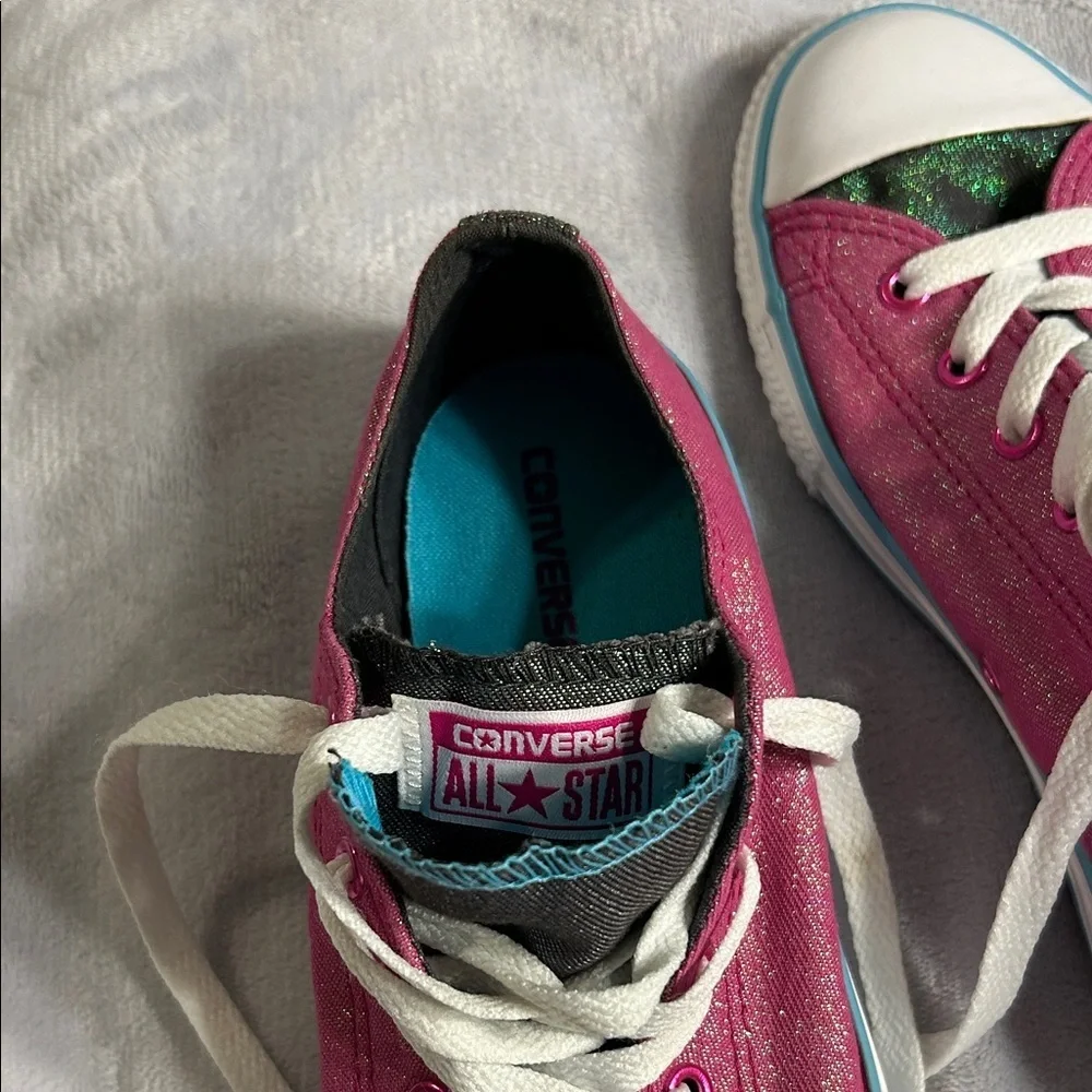 Converse All Star Kids Pink Glitter Sneakers With Double Tongue Size 6 Junior